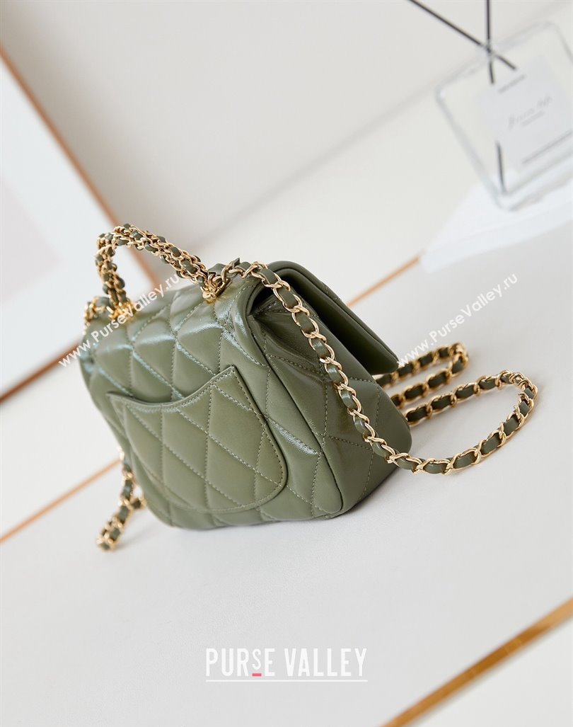 Chanel Lambskin Mini Flap bag with Top Handle AS5032 Green 2024 (yezi-240830018)