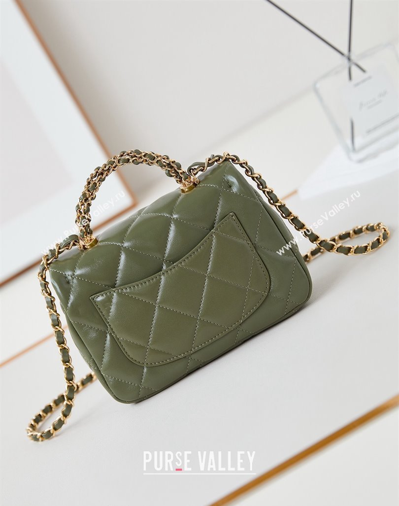 Chanel Lambskin Mini Flap bag with Top Handle AS5032 Green 2024 (yezi-240830018)