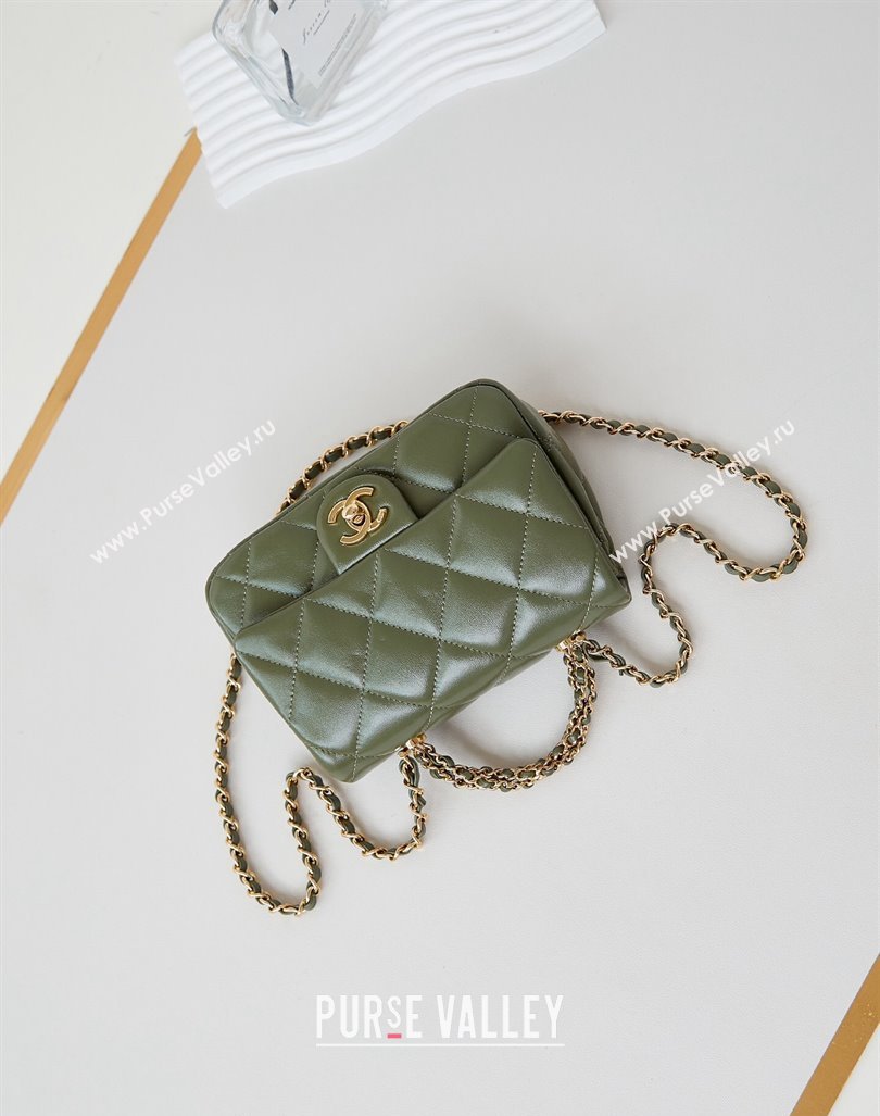 Chanel Lambskin Mini Flap bag with Top Handle AS5032 Green 2024 (yezi-240830018)