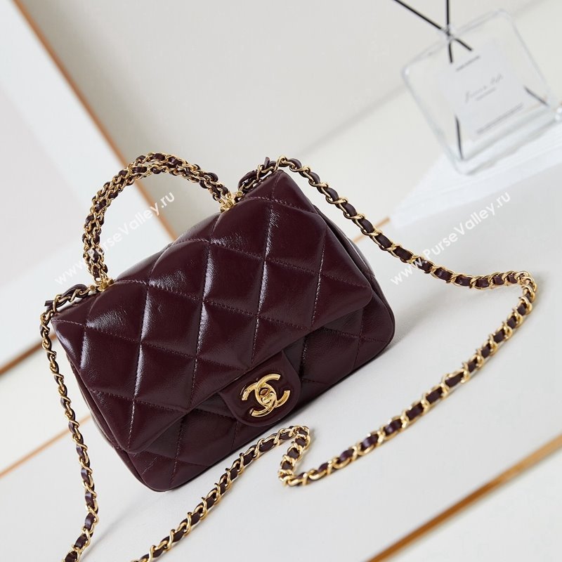 Chanel Lambskin Mini Flap bag with Top Handle AS5032 Dark Burgundy 2024 (yezi-240830019)