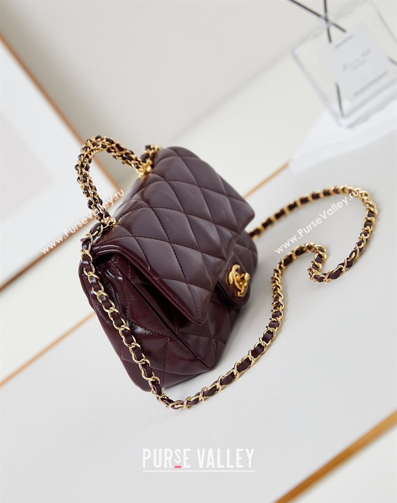 Chanel Lambskin Mini Flap bag with Top Handle AS5032 Dark Burgundy 2024 (yezi-240830019)