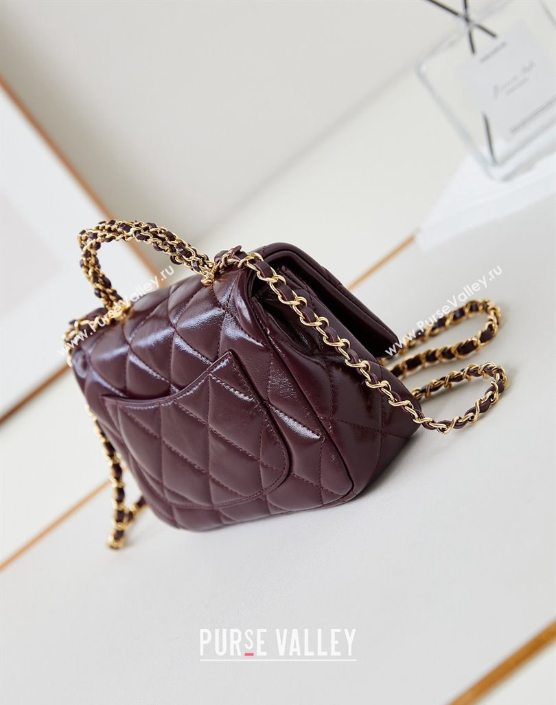 Chanel Lambskin Mini Flap bag with Top Handle AS5032 Dark Burgundy 2024 (yezi-240830019)