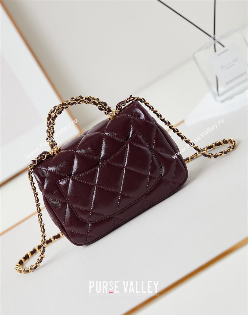 Chanel Lambskin Mini Flap bag with Top Handle AS5032 Dark Burgundy 2024 (yezi-240830019)