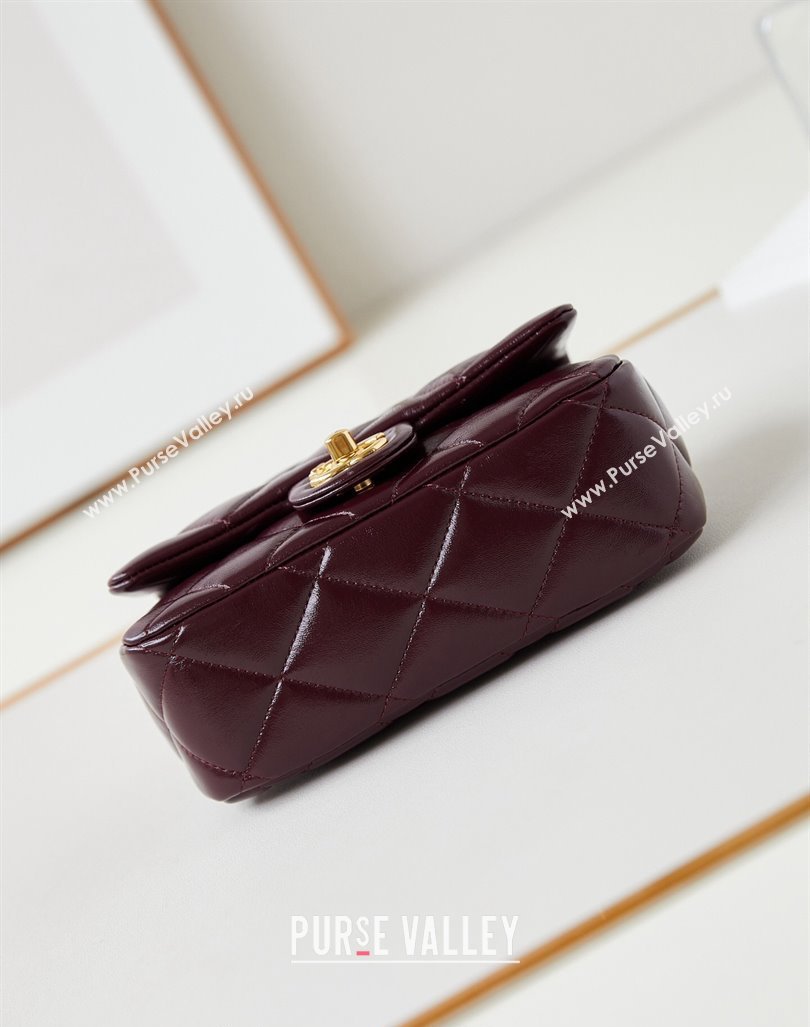 Chanel Lambskin Mini Flap bag with Top Handle AS5032 Dark Burgundy 2024 (yezi-240830019)