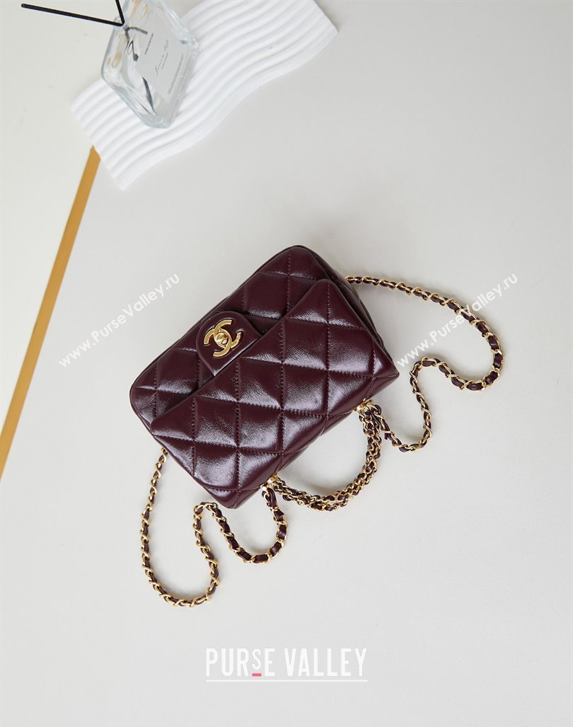 Chanel Lambskin Mini Flap bag with Top Handle AS5032 Dark Burgundy 2024 (yezi-240830019)