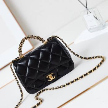 Chanel Lambskin Mini Flap bag with Top Handle AS5032 Black 2024 (yezi-240830020)