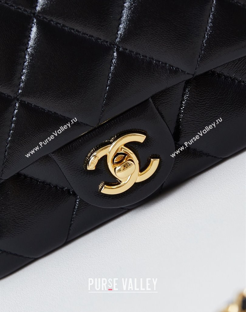 Chanel Lambskin Mini Flap bag with Top Handle AS5032 Black 2024 (yezi-240830020)