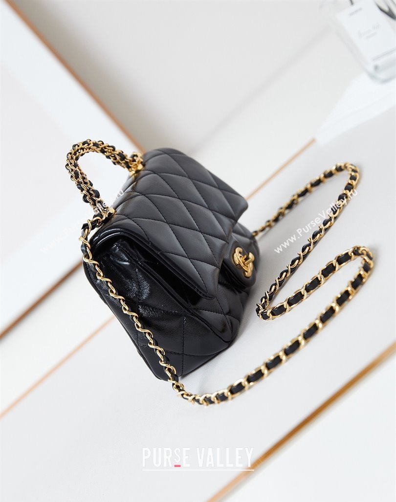 Chanel Lambskin Mini Flap bag with Top Handle AS5032 Black 2024 (yezi-240830020)