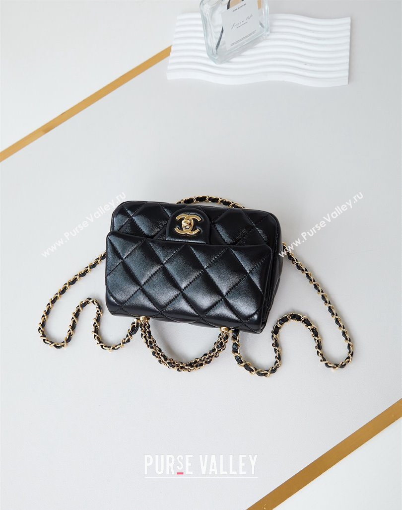 Chanel Lambskin Mini Flap bag with Top Handle AS5032 Black 2024 (yezi-240830020)