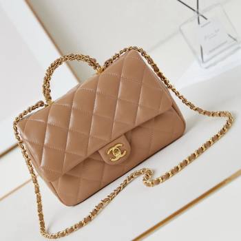 Chanel Lambskin Medium Flap bag with Top Handle AS5043 Dark Beige 2024 (yezi-240830021)