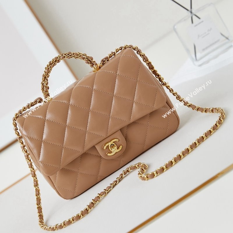 Chanel Lambskin Medium Flap bag with Top Handle AS5043 Dark Beige 2024 (yezi-240830021)