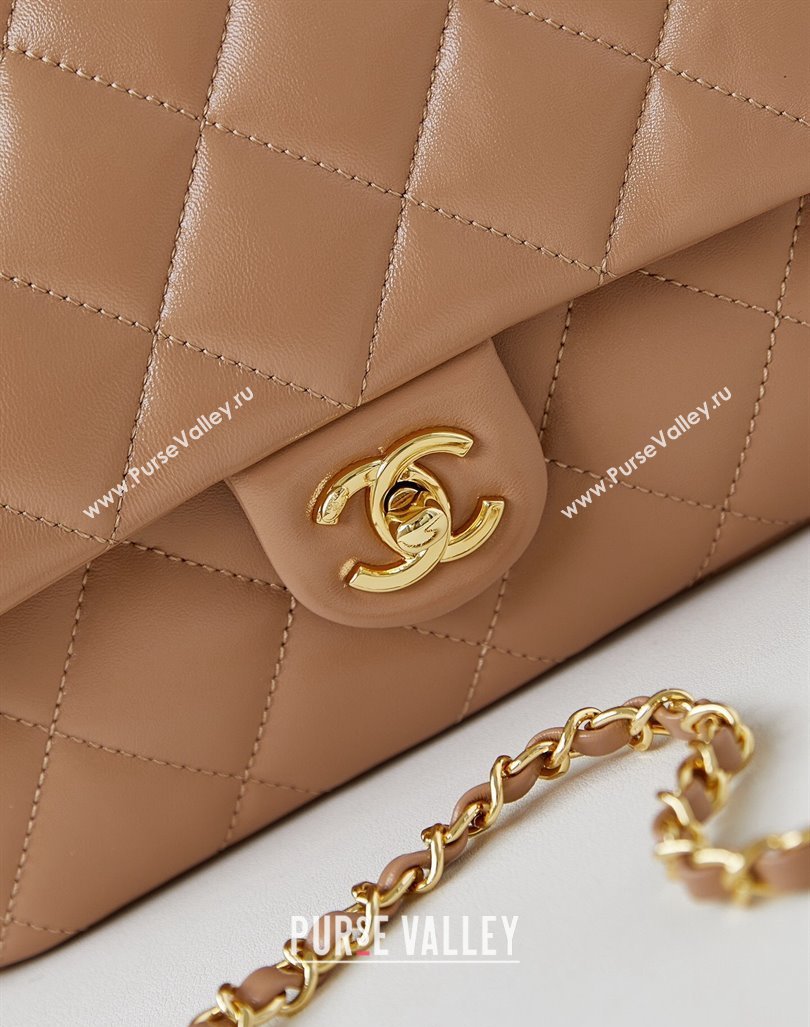 Chanel Lambskin Medium Flap bag with Top Handle AS5043 Dark Beige 2024 (yezi-240830021)