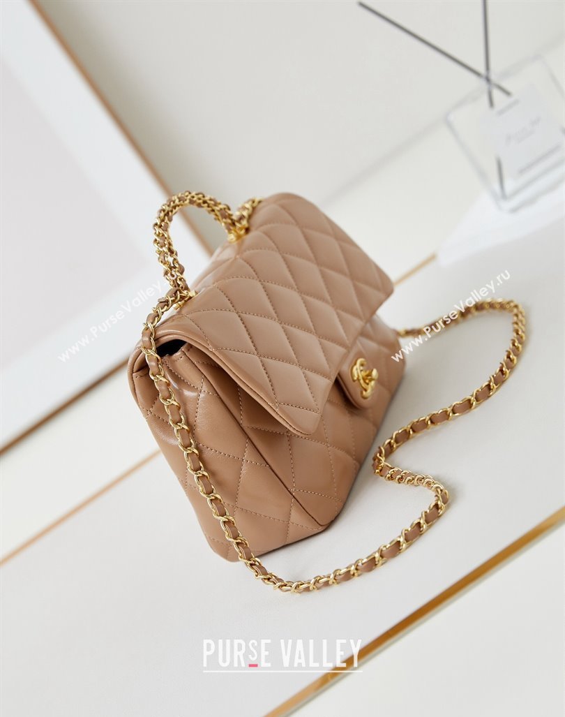 Chanel Lambskin Medium Flap bag with Top Handle AS5043 Dark Beige 2024 (yezi-240830021)