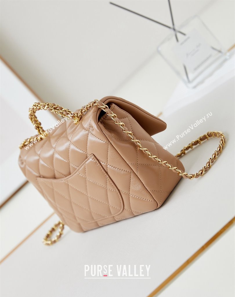 Chanel Lambskin Medium Flap bag with Top Handle AS5043 Dark Beige 2024 (yezi-240830021)