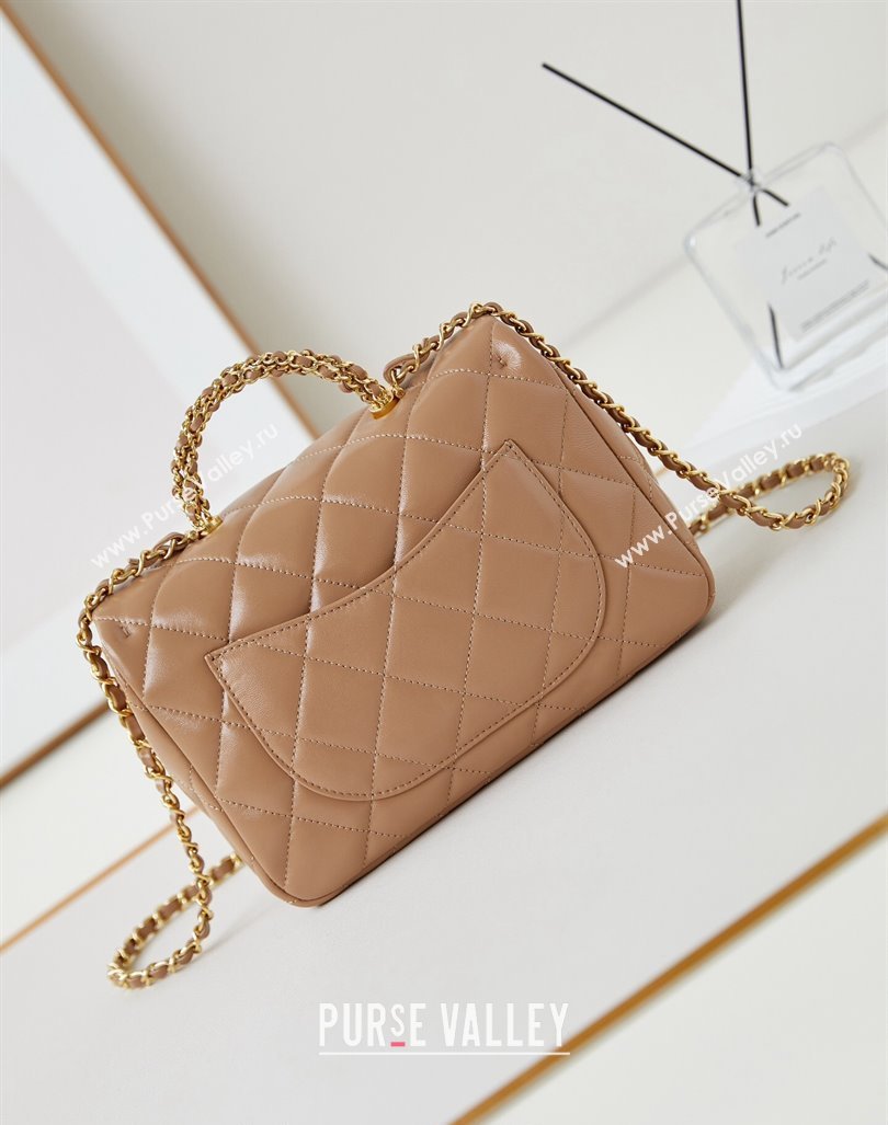 Chanel Lambskin Medium Flap bag with Top Handle AS5043 Dark Beige 2024 (yezi-240830021)