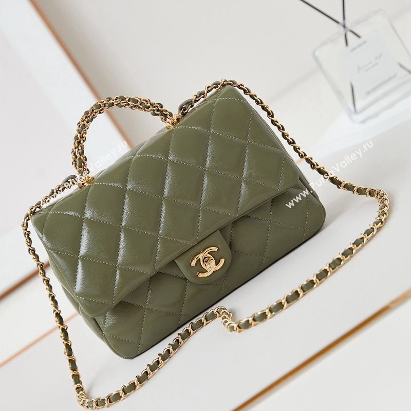 Chanel Lambskin Medium Flap bag with Top Handle AS5043 Green 2024 (yezi-240830022)