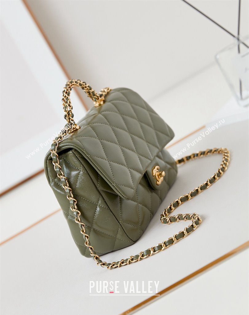 Chanel Lambskin Medium Flap bag with Top Handle AS5043 Green 2024 (yezi-240830022)