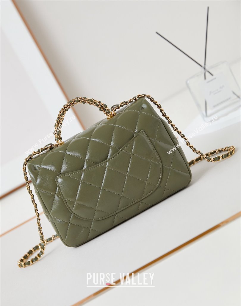 Chanel Lambskin Medium Flap bag with Top Handle AS5043 Green 2024 (yezi-240830022)