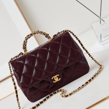 Chanel Lambskin Medium Flap bag with Top Handle AS5043 Dark Burgundy 2024 (yezi-240830023)