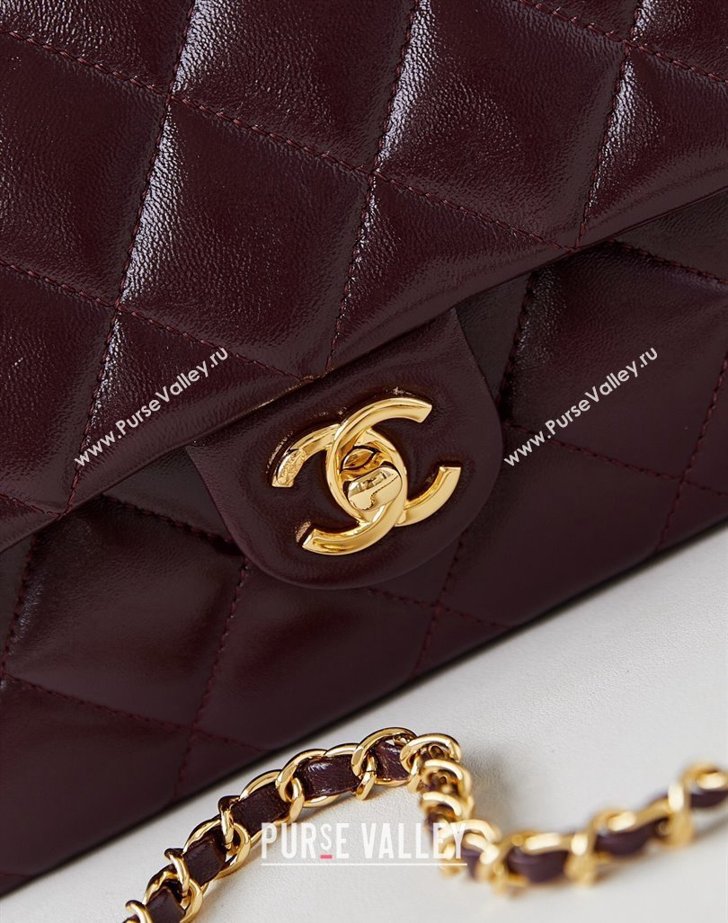 Chanel Lambskin Medium Flap bag with Top Handle AS5043 Dark Burgundy 2024 (yezi-240830023)