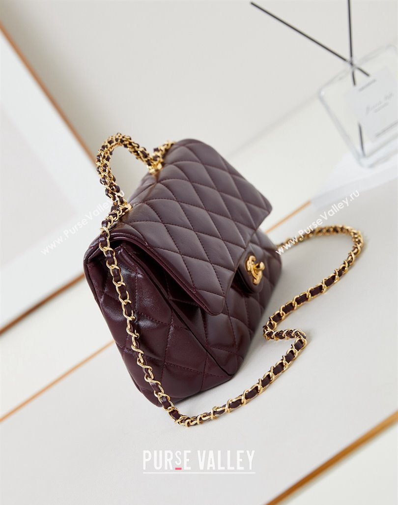 Chanel Lambskin Medium Flap bag with Top Handle AS5043 Dark Burgundy 2024 (yezi-240830023)