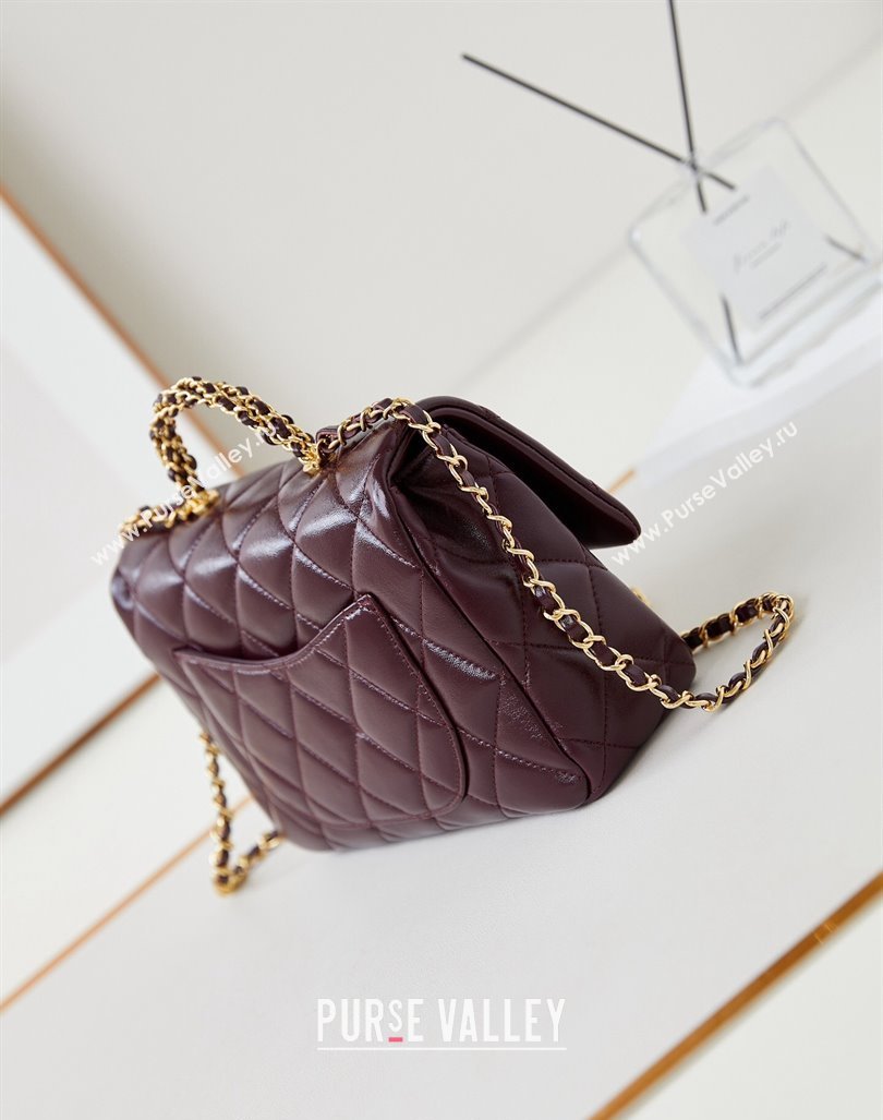 Chanel Lambskin Medium Flap bag with Top Handle AS5043 Dark Burgundy 2024 (yezi-240830023)