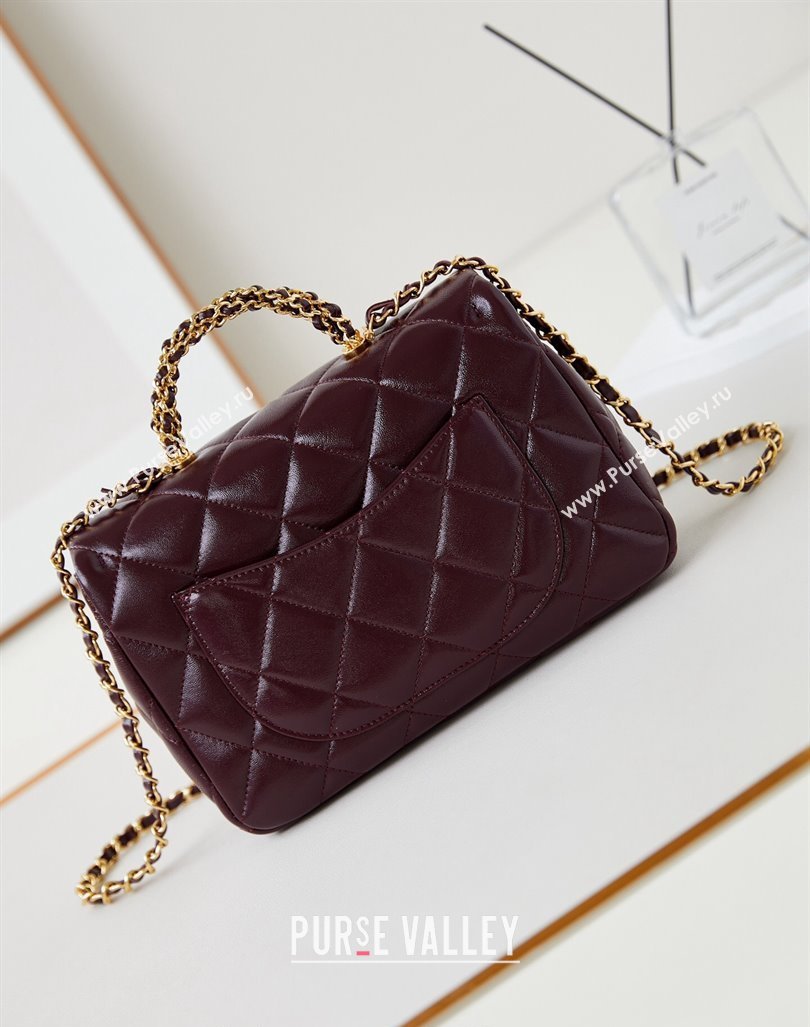 Chanel Lambskin Medium Flap bag with Top Handle AS5043 Dark Burgundy 2024 (yezi-240830023)