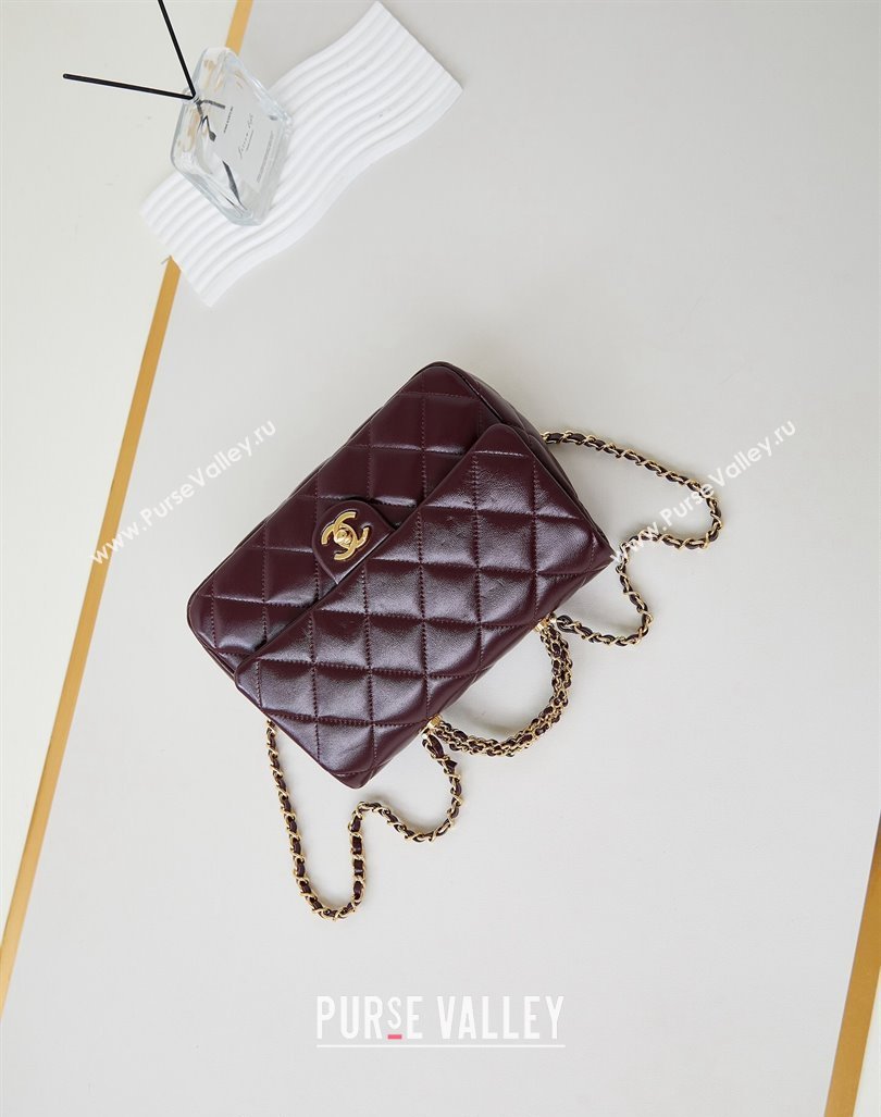 Chanel Lambskin Medium Flap bag with Top Handle AS5043 Dark Burgundy 2024 (yezi-240830023)