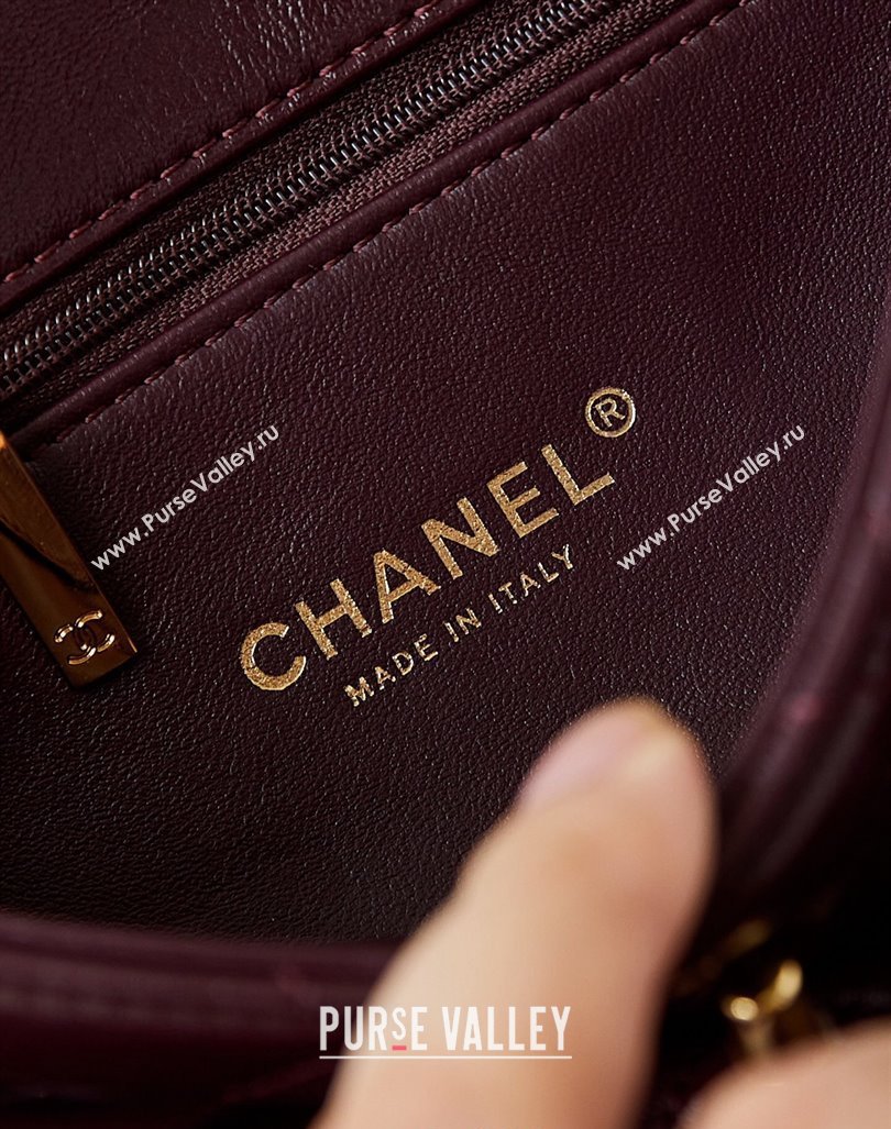 Chanel Lambskin Medium Flap bag with Top Handle AS5043 Dark Burgundy 2024 (yezi-240830023)