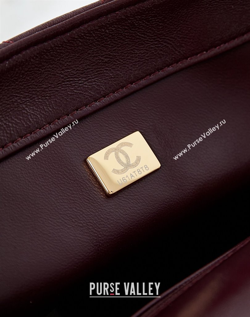 Chanel Lambskin Medium Flap bag with Top Handle AS5043 Dark Burgundy 2024 (yezi-240830023)