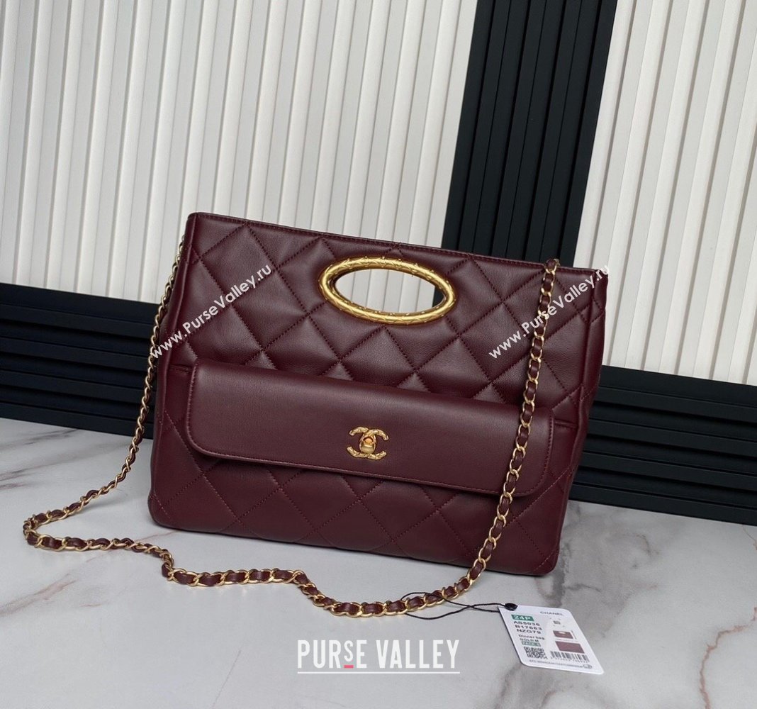 Chanel Lambskin Small Shopping bag AS5036 Dark Burgundy 2024 (yezi-240830042)