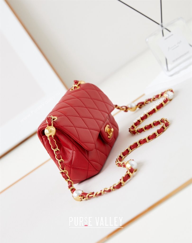 Chanel Shiny Lambskin Mini Flap Bag with Metal Pearl Red 2024 AS4947 (yezi-240830060)