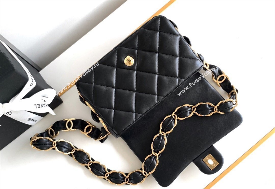 Chanel Lambskin Mini Flap bag with CC Chain Black 2024 CH083001 (yezi-240830082)