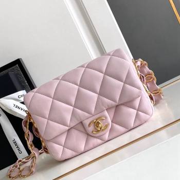 Chanel Lambskin Mini Flap bag with CC Chain Light Pink 2024 CH083001 (yezi-240830083)