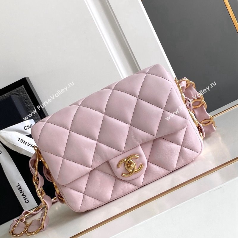 Chanel Lambskin Mini Flap bag with CC Chain Light Pink 2024 CH083001 (yezi-240830083)