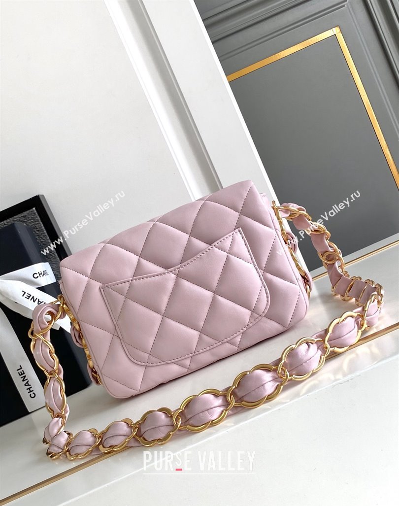 Chanel Lambskin Mini Flap bag with CC Chain Light Pink 2024 CH083001 (yezi-240830083)