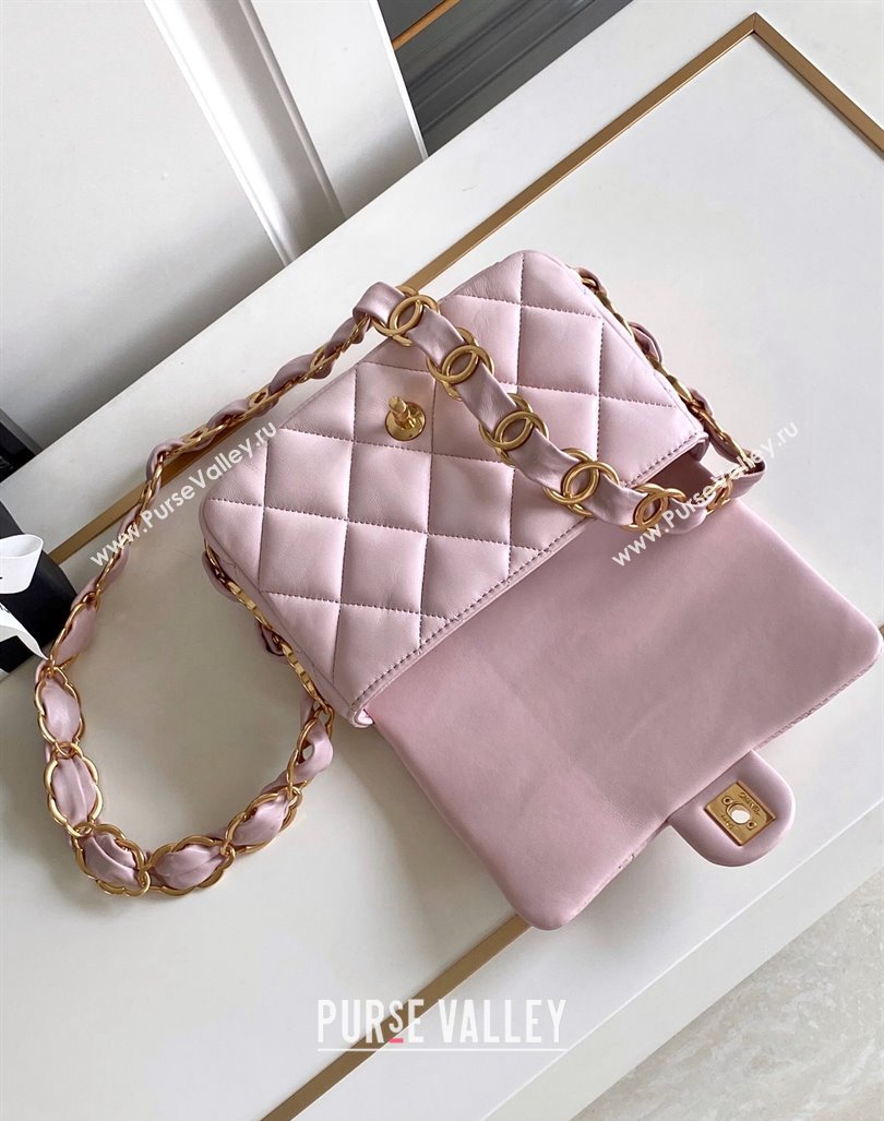 Chanel Lambskin Mini Flap bag with CC Chain Light Pink 2024 CH083001 (yezi-240830083)