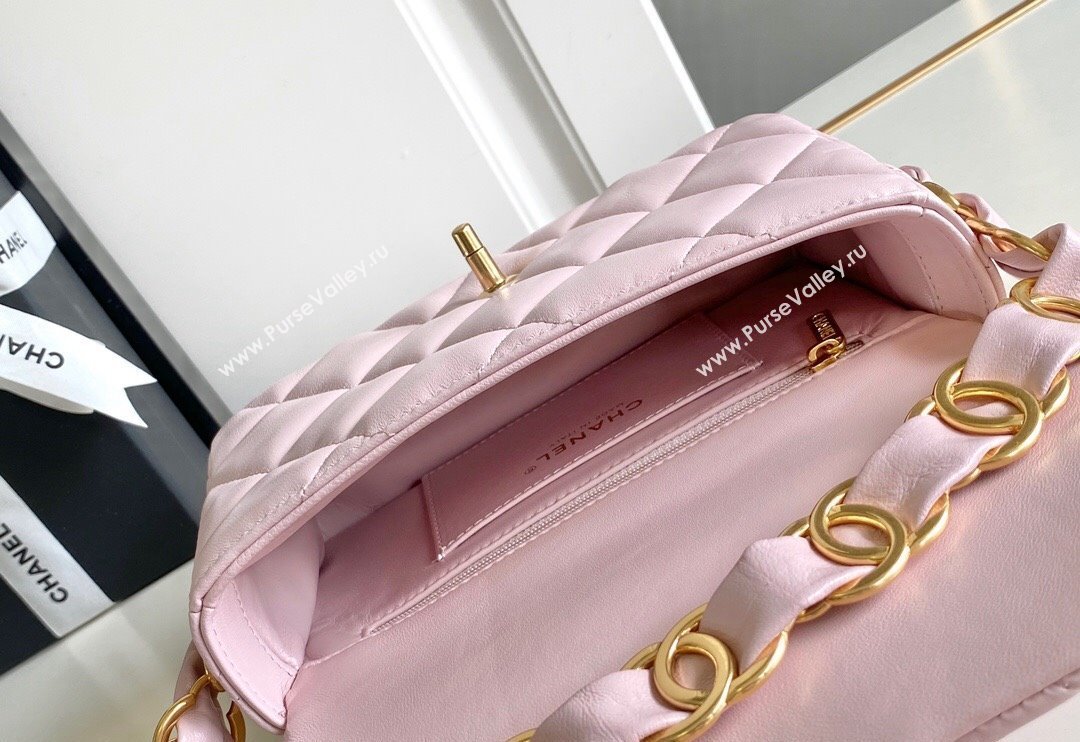 Chanel Lambskin Mini Flap bag with CC Chain Light Pink 2024 CH083001 (yezi-240830083)