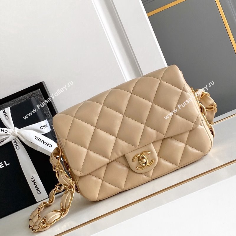 Chanel Lambskin Small Flap bag with CC Chain Beige 2024 CH083002 (yezi-240830087)