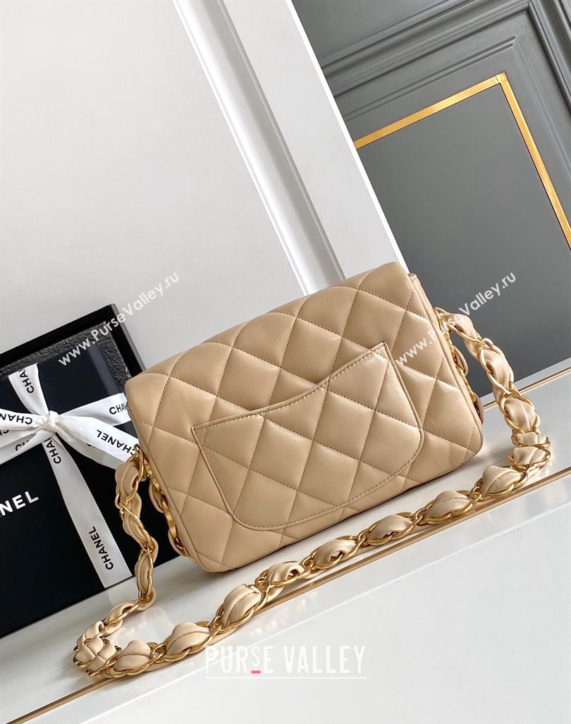 Chanel Lambskin Small Flap bag with CC Chain Beige 2024 CH083002 (yezi-240830087)