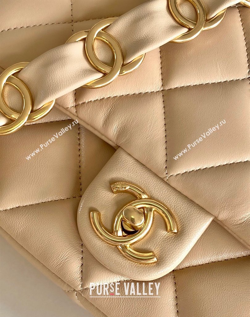 Chanel Lambskin Small Flap bag with CC Chain Beige 2024 CH083002 (yezi-240830087)