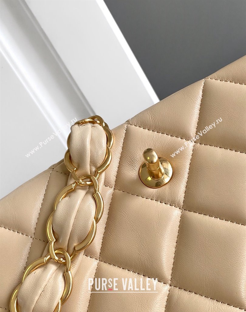 Chanel Lambskin Small Flap bag with CC Chain Beige 2024 CH083002 (yezi-240830087)