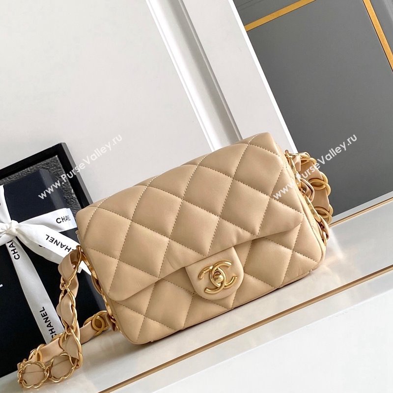 Chanel Lambskin Mini Flap bag with CC Chain Beige 2024 CH083001 (yezi-240830084)
