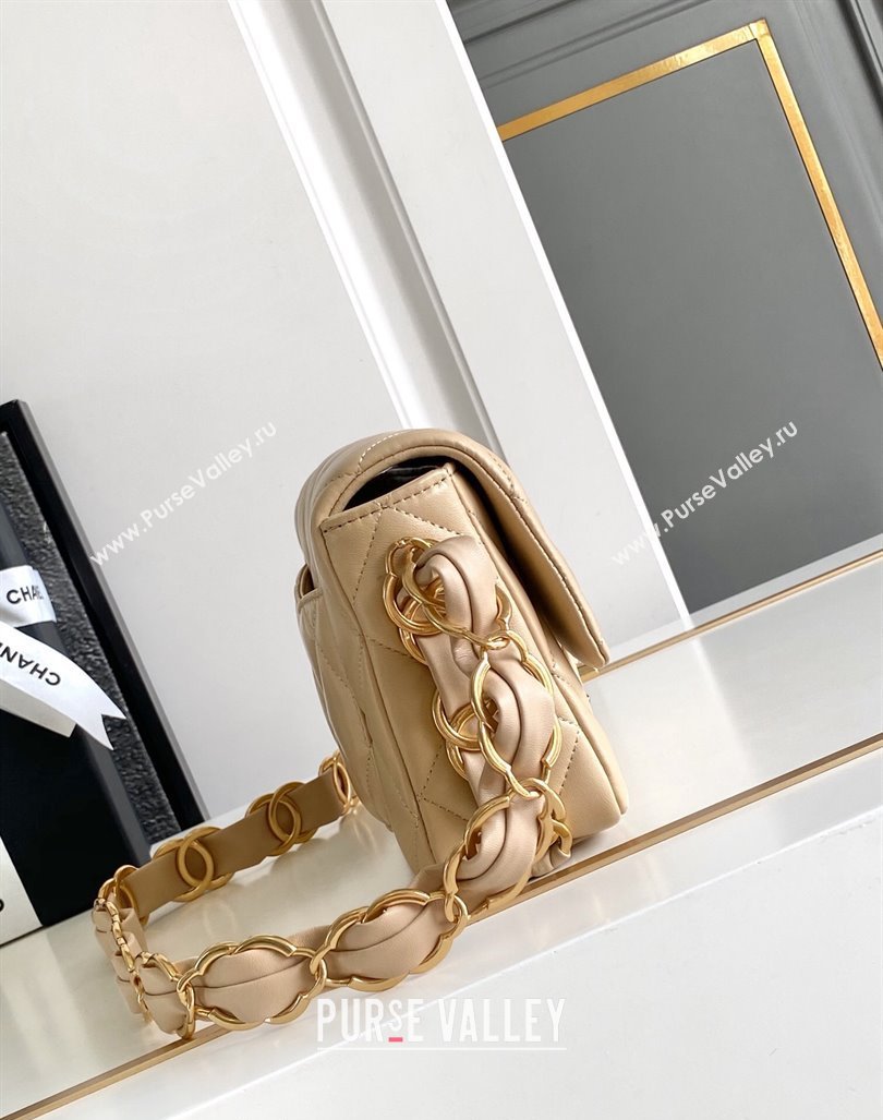 Chanel Lambskin Mini Flap bag with CC Chain Beige 2024 CH083001 (yezi-240830084)