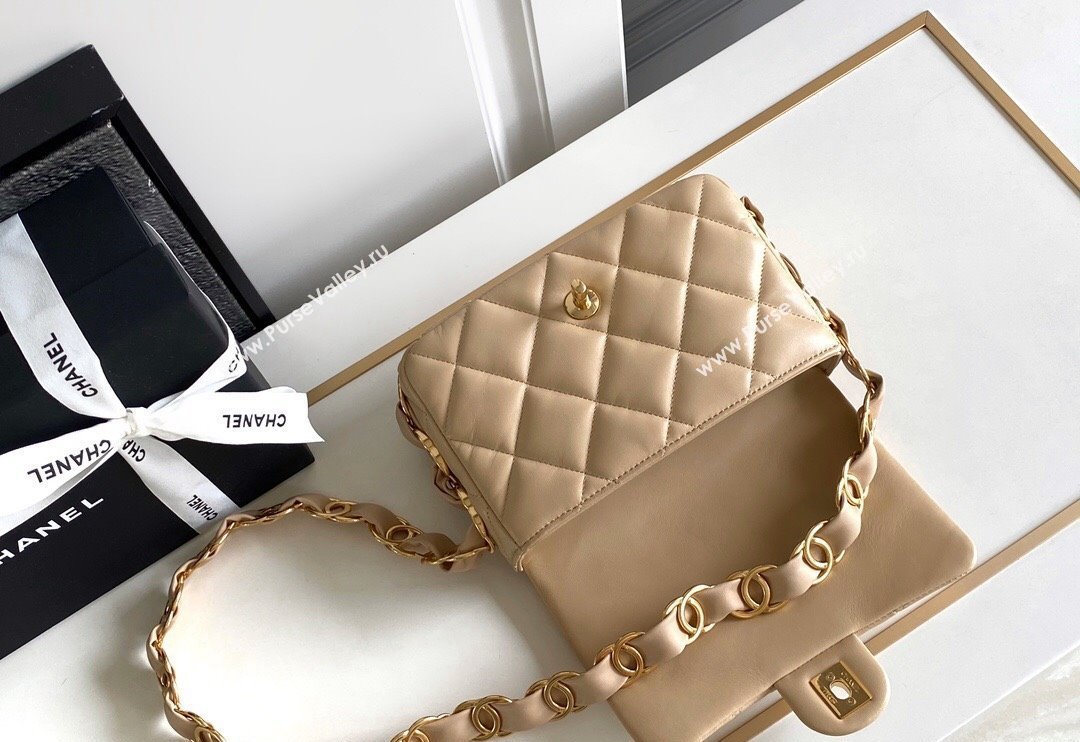Chanel Lambskin Mini Flap bag with CC Chain Beige 2024 CH083001 (yezi-240830084)