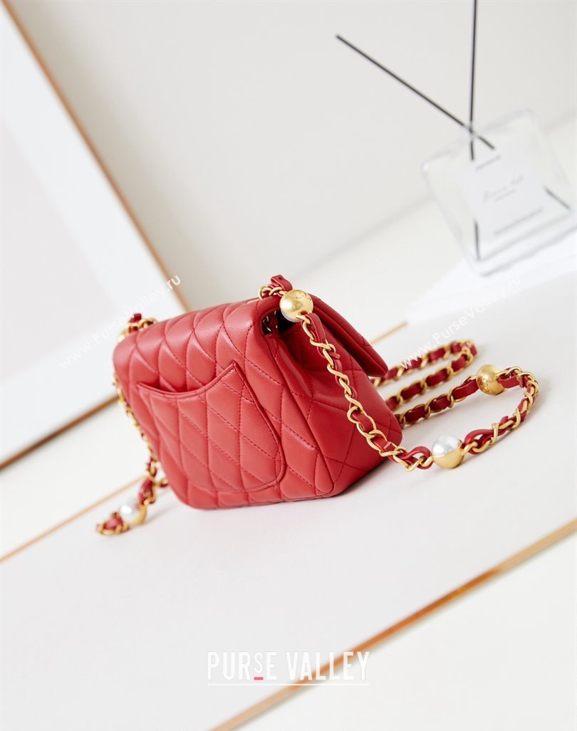 Chanel Shiny Lambskin Mini Flap Bag with Metal Pearl Red 2024 AS4947 (yezi-240830060)