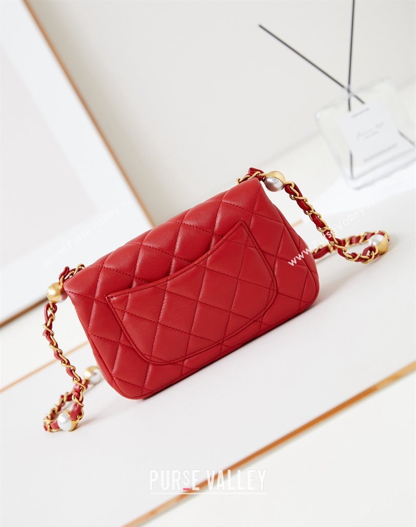 Chanel Shiny Lambskin Mini Flap Bag with Metal Pearl Red 2024 AS4947 (yezi-240830060)