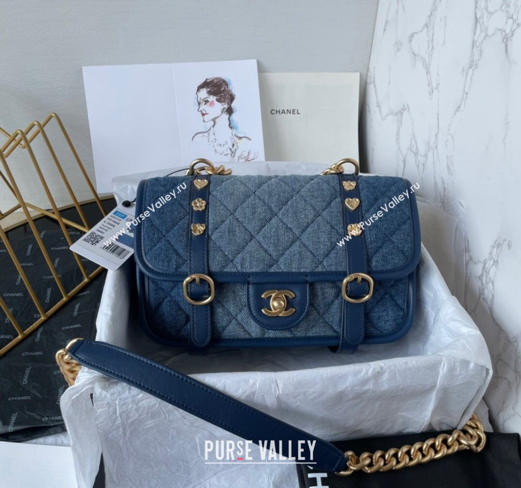 Chanel Washed Denim Medium Flap Messenger bag AS5132 Blue 2024 (yezi-240830096)