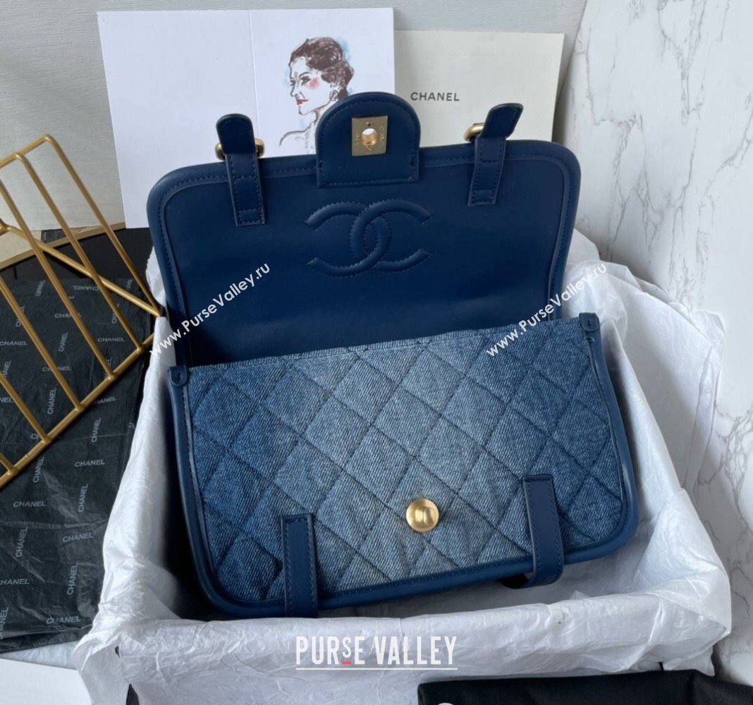 Chanel Washed Denim Medium Flap Messenger bag AS5132 Blue 2024 (yezi-240830096)