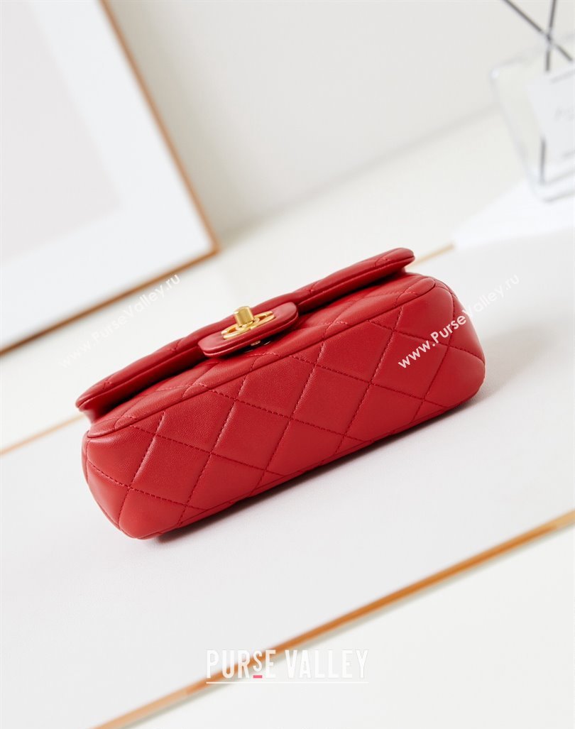 Chanel Shiny Lambskin Mini Flap Bag with Metal Pearl Red 2024 AS4947 (yezi-240830060)